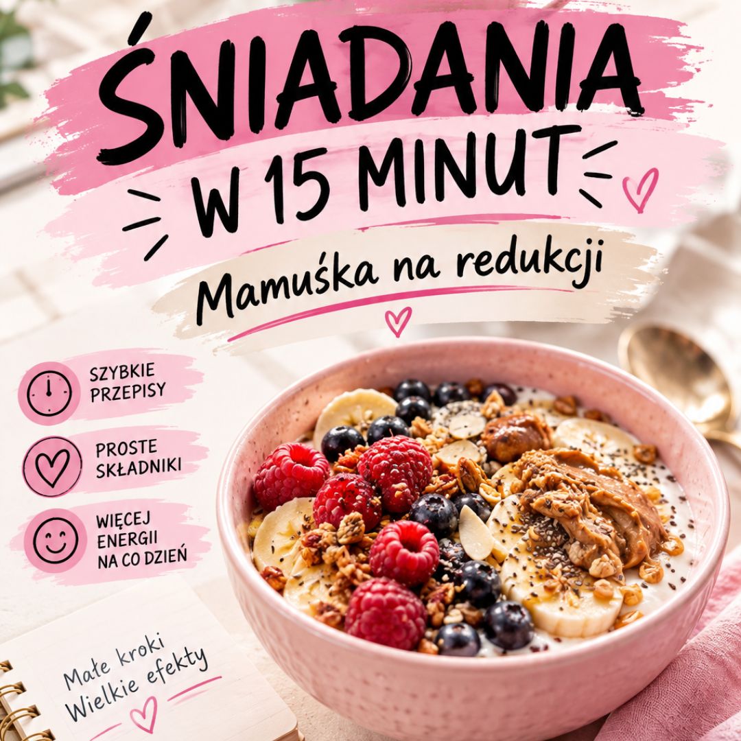 Okładka eBooka „FIT ŚNIADANIA W 15 MINUT! Mamuśka na redukcji.” – Justyna Skrzątek