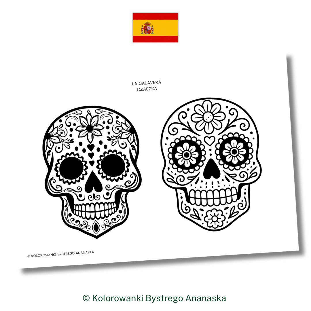 Kolorowanka do nauki hiszpańskiego – Día de los Muertos