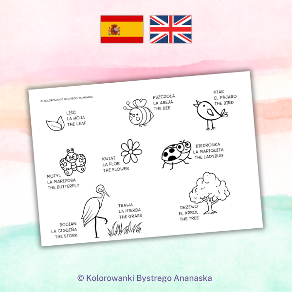 Kolorowanka do nauki hiszpańskiego i angielskiego