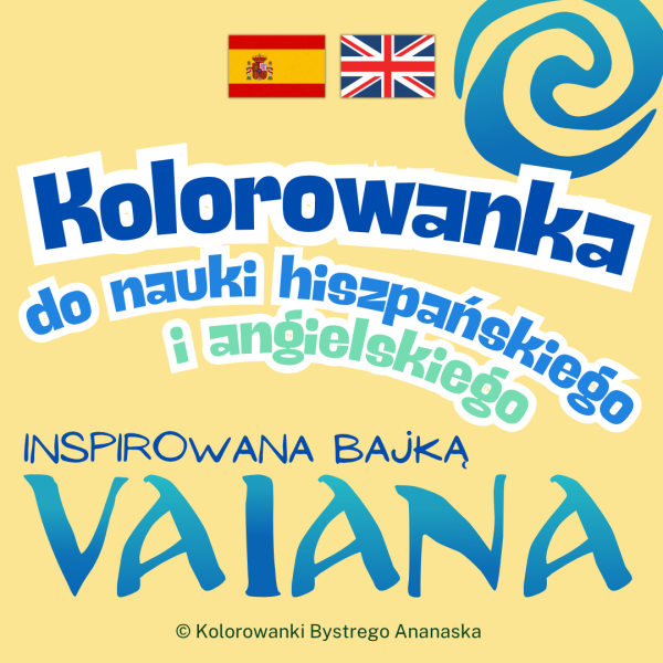 Kolorowanka do nauki hiszpańskiego i angielskiego – Vaiana
