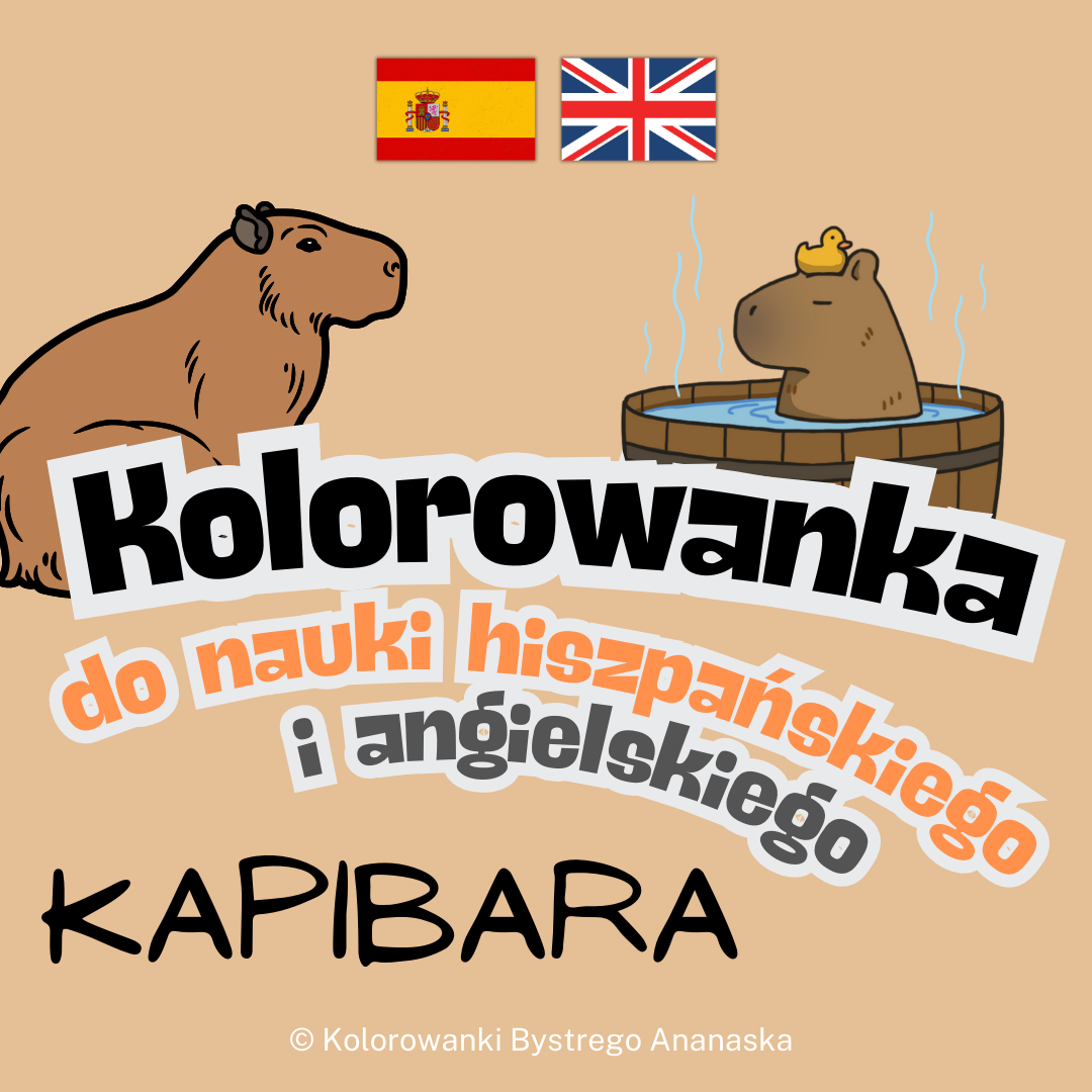Kolorowanka do nauki hiszpańskiego i angielskiego – Kapibara